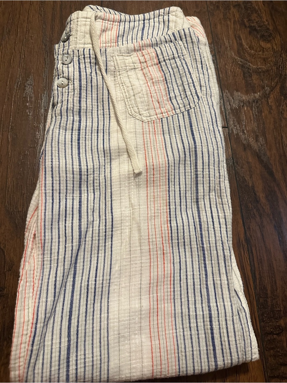 Wonen’s Casual Striped Drawstring Cotton Pants - Cream